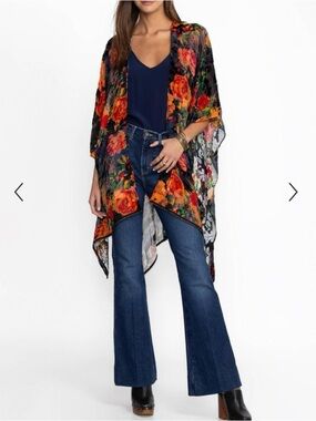 Johnny was floral velvet burnout shawl kimono.
